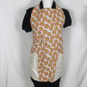 Gerbera Print Full Apron Tangerine Gold Handmade Adult Reversible Cotton Pockets